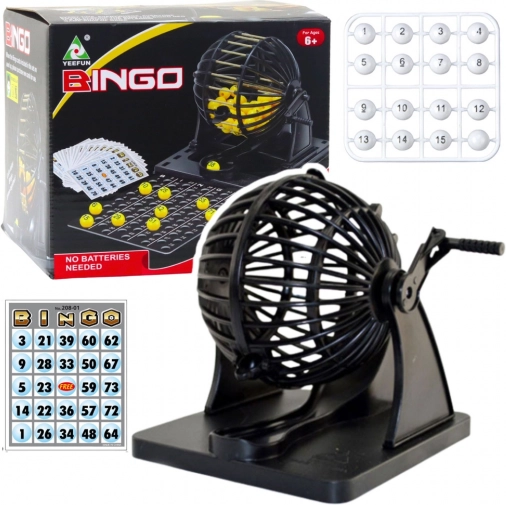 Rodinná hra bingo s losovacím strojem, 80 kuliček a 20 karet