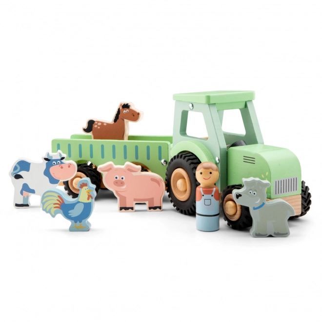Dřevěný traktor s valníkem a zvířátky