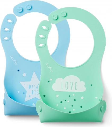 Silikonové bryndáky Blue/Green – sada 2 ks