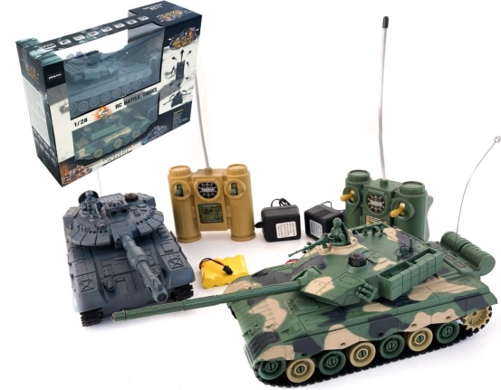 RC tanky sada 2 ks 33 cm se zvukem a světlem, dobíjecí pack, bitva