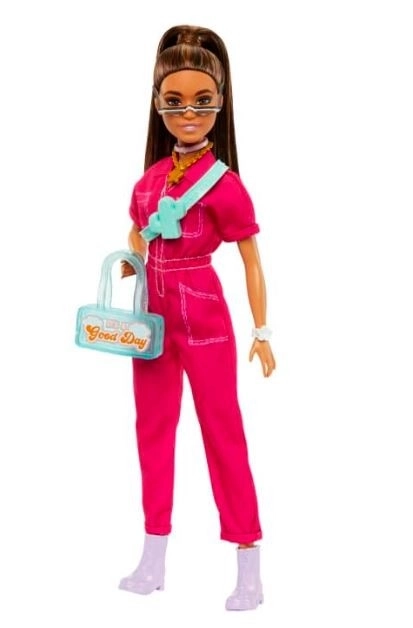 Barbie brunetka v růžovém overalu