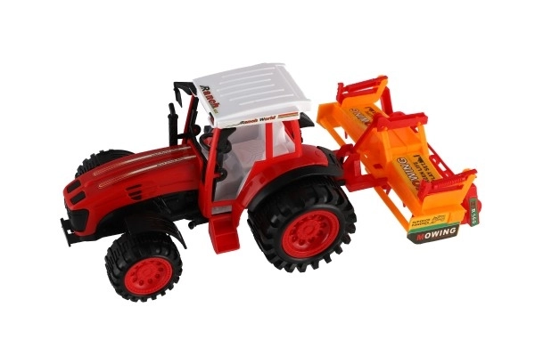 Traktor s vlekem s kombajnovým válcem plast 46cm na setrvačník  2 barvy v blistru