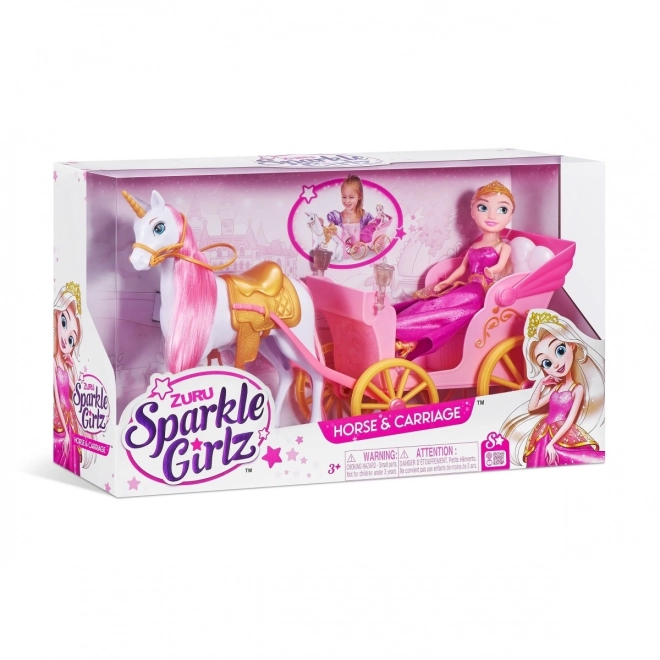 ZURU Sparkle Girlz princezna s kočárem a jednorožcem