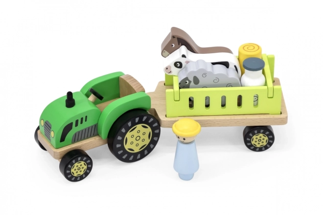 Dřevěný traktor s farmářskými zvířaty Viga Toys