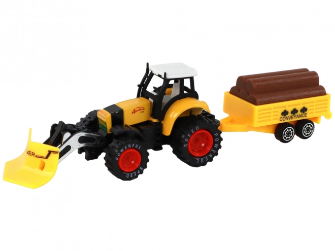 Traktor s přívěsem žlutý červený