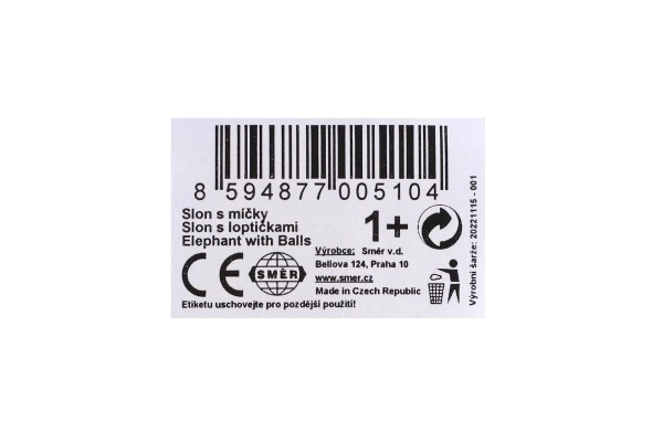 Slon s míčky tahací plast 20x18x9,5cm v sáčku 12m+