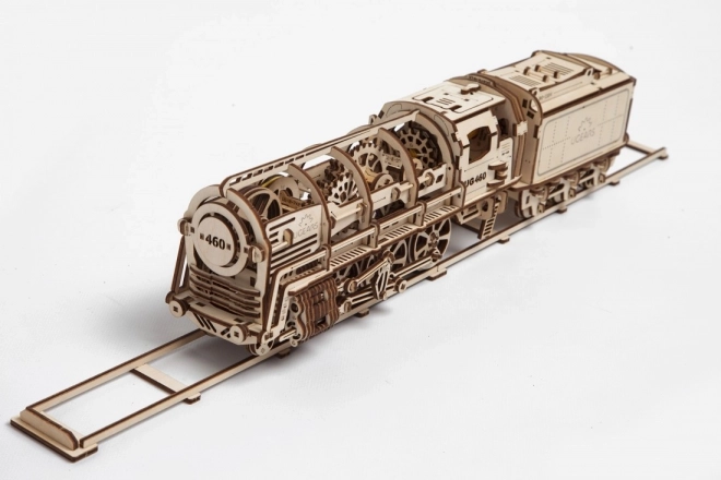 Mechanické dřevěné puzzle UGEARS - Parní lokomotiva s tendrem