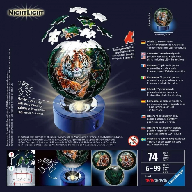 Ravensburger 3D Svítící Puzzleball Tygr 72 Dílků
