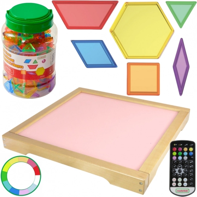 Světelný LED panel Masterkidz s dálkovým ovladačem a bloky Montessori 140 ks.