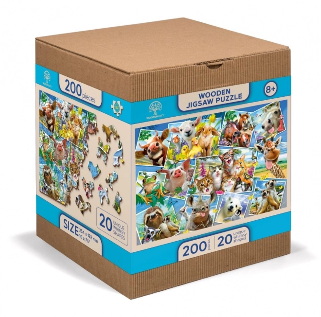Dřevěné puzzle s figurkami - pohlednice se zvířaty