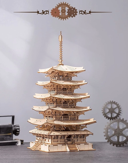 3D dřevěné puzzle pětipatrová pagoda