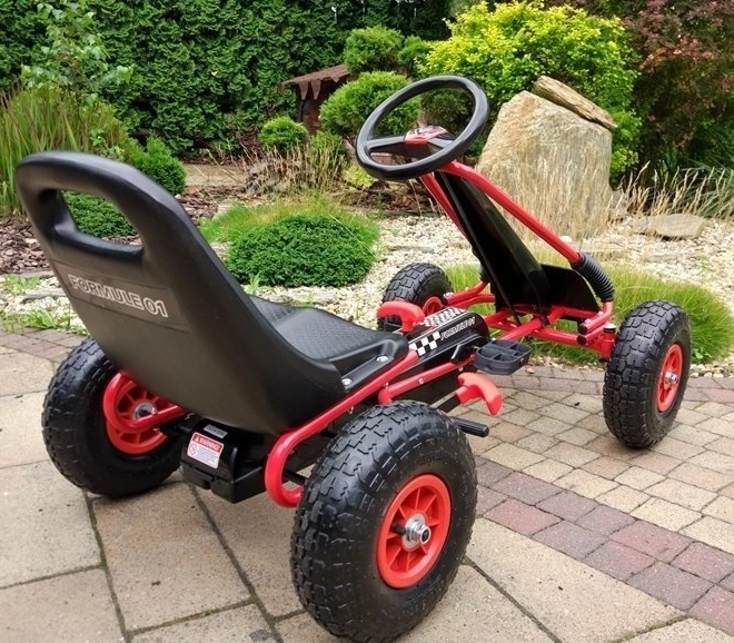 Pedálová vzduchová motokára + Nafukovací pneumatiky + Nastavitelné sedadlo – Červená