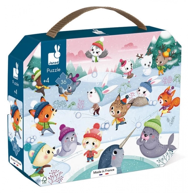 JANOD Puzzle v kufříku Party na sněhu 36 dílků