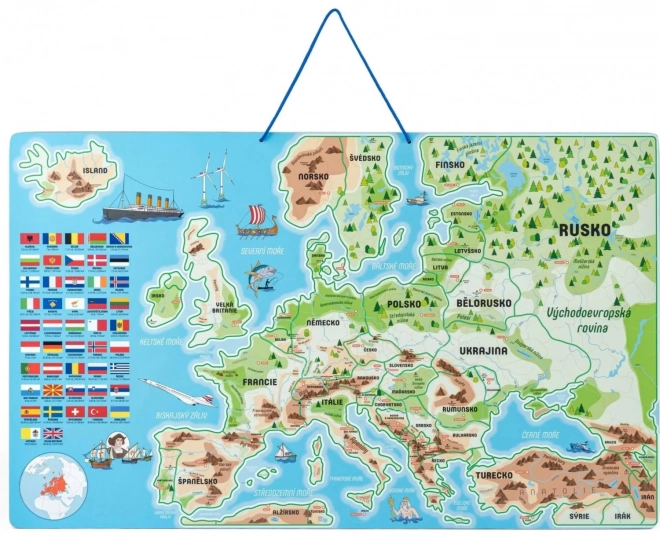 Woody Magnetická mapa Evropy s obrázky a hra 3v1
