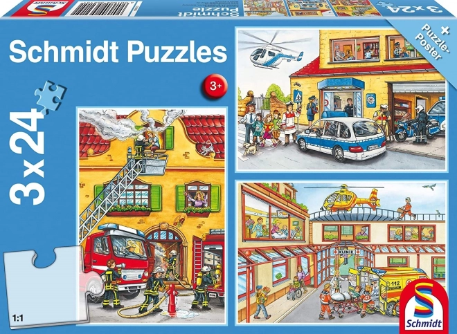 Puzzle policie, hasiči a záchranáři 3x24 dílků