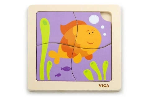 VIGA Dřevěné puzzle Rybička 4 dílky