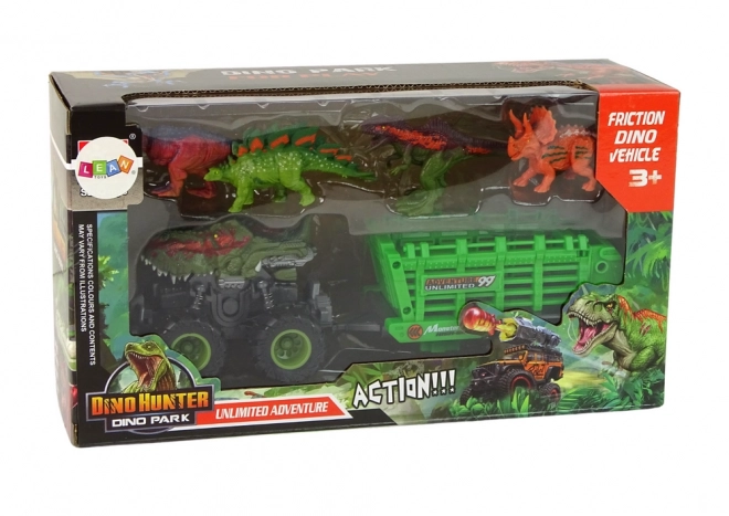 Dinozaurí tahač s přívěsem a 4 figurkami dinosaurů