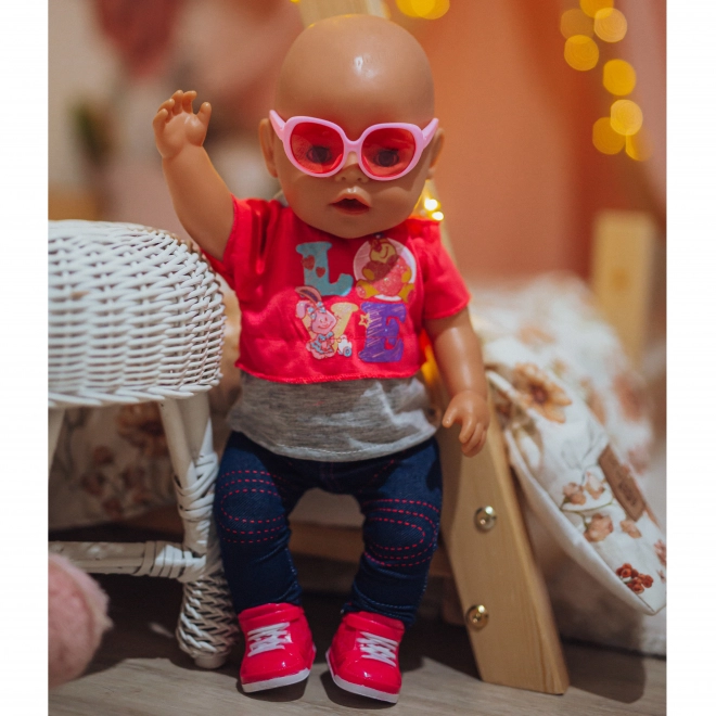 Stylové oblečení pro panenku LOVE s brýlemi a botičkami 43-46 cm