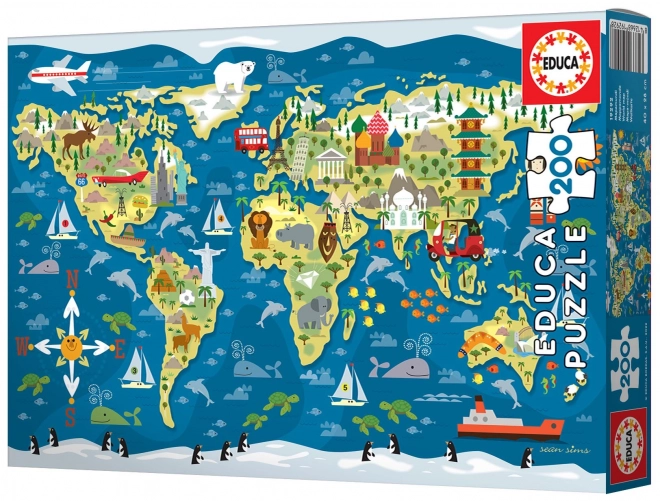 Mapa světa EDUCA 200 dílků puzzle