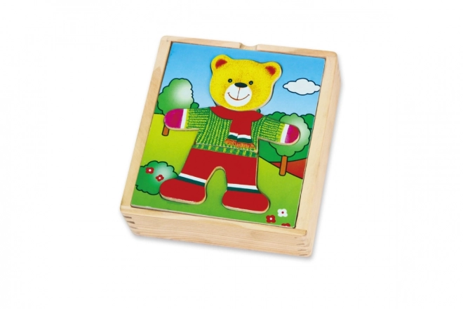 Dřevěné puzzle VIGA Oblékni medvídka