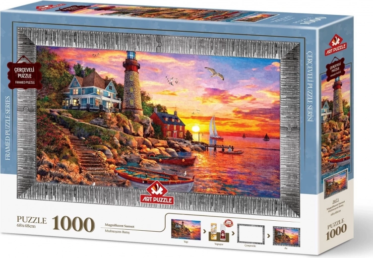 ART PUZZLE Puzzle s rámem a lepidlem Nádherný západ slunce 1000 dílků