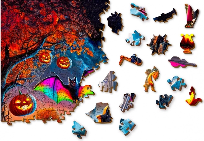 Dřevěné puzzle halloweenská dýně