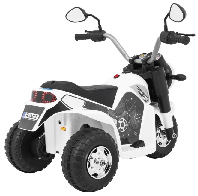 Dětské kolo MiniBike na baterie + zvuky + LED světla + eko kůže – Bílé