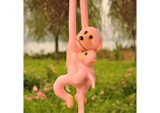 Plyšová opička s mláďátkem růžová 90 cm