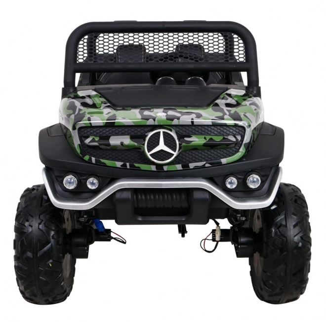 Mercedes Benz Unimog pro děti barva Moro + 4x4 + dálkové ovládání + nosič zavazadel + startování zdarma + rádio MP3 + LED dioda