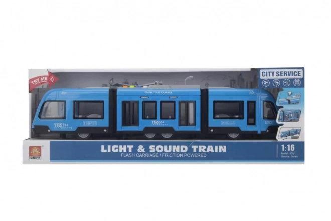 Tramvaj na setrvačník modrá měřítko 1:16