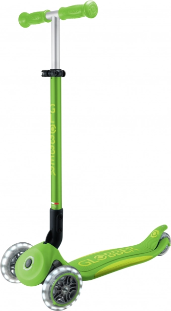 Globber Koloběžka dětská trojkolečková Plus - Primo Foldable Plus Lights V2 Apple Green svítící kolečka