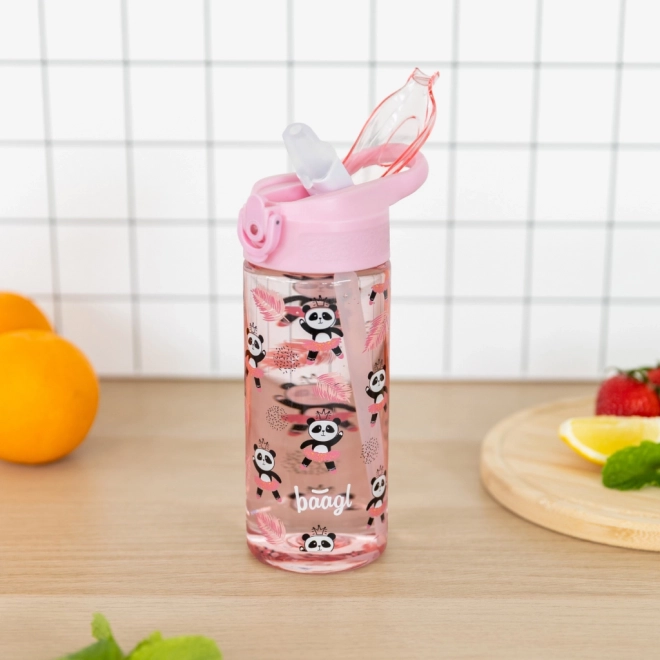 Růžová dětská láhev na pití s brčkem Panda 500 ml