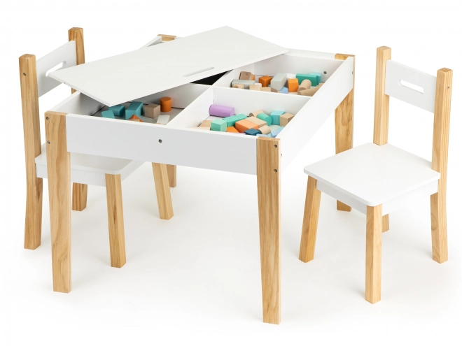 ECOTOYS Dětský dřevěný stůl s tabulí a dvěma židličkami
