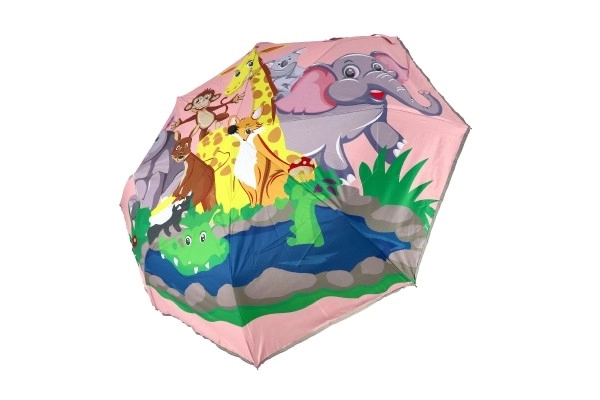 Deštník Zvířátka skládací vystřelovací látka/kov 28cm růžový v sáčku