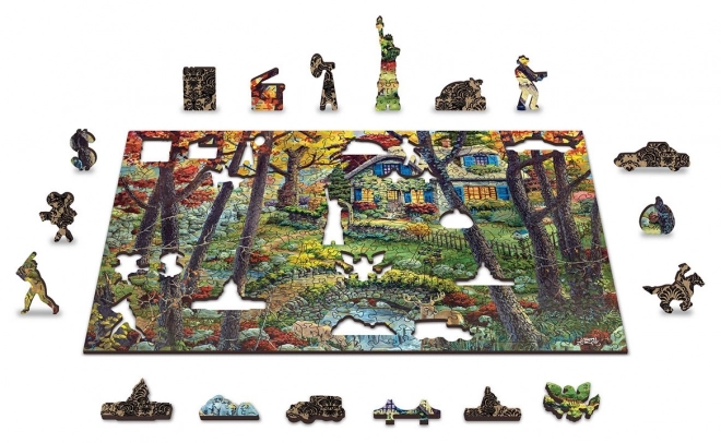 Dřevěné puzzle chata v lese 2v1