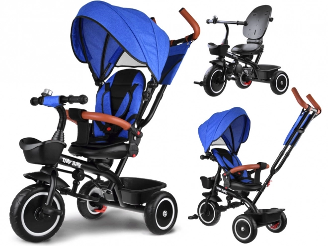 Dětská tříkolka Tiny Bike 3v1 s otočnou sedačkou a stříškou – Modrá
