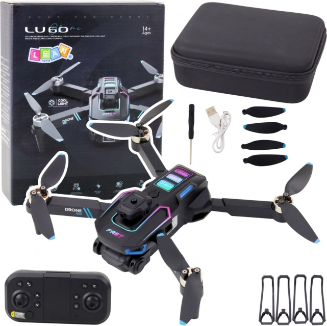 Dron LU60 s dvojitou HD kamerou a LED světly černý