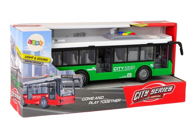 Interaktivní autobus zelený na baterie s frikčním pohonem 1:16 – Zelený