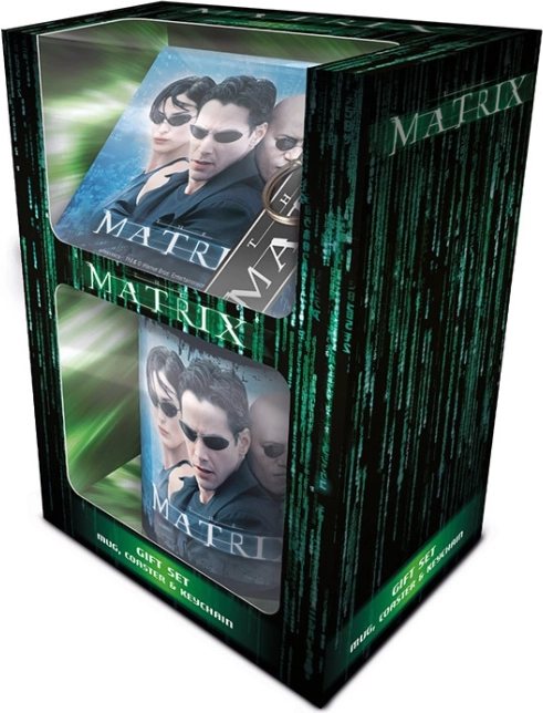 Dárkový set MATRIX – keramický hrnek, gumová klíčenka a korkový podtácek