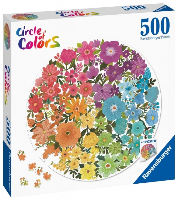 RAVENSBURGER Kulaté puzzle Kruh barev: Květiny 500 dílků