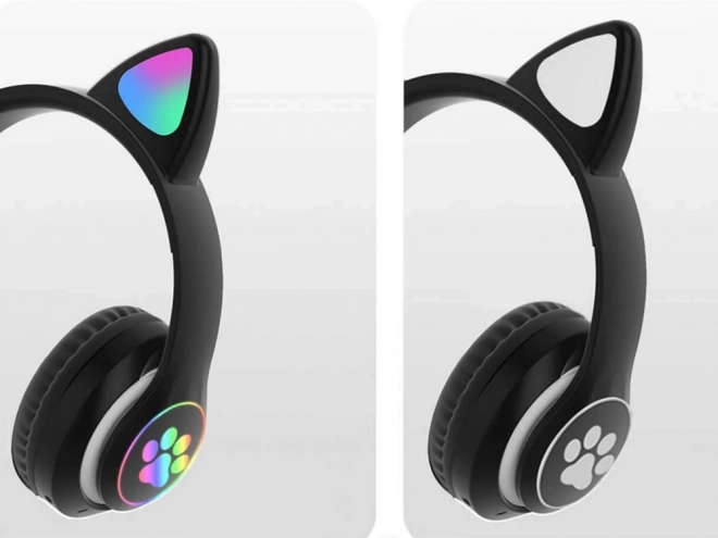 Bezdrátová sluchátka bluetooth rádio fm mp3 kočičí uši led podsvícení – Černé