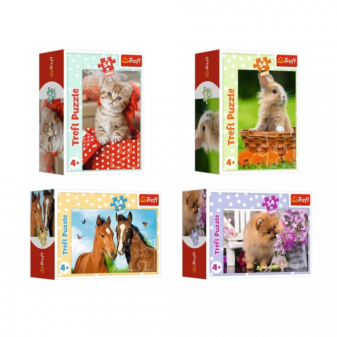 Minipuzzle 54 dílků Zvířátka - mláďata 4 druhy v krabičce 9x6,5x4cm 40ks v boxu
