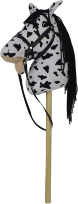Plyšový kůň na tyči se zvukem, 70 cm, bílo‑černý (appaloosa)