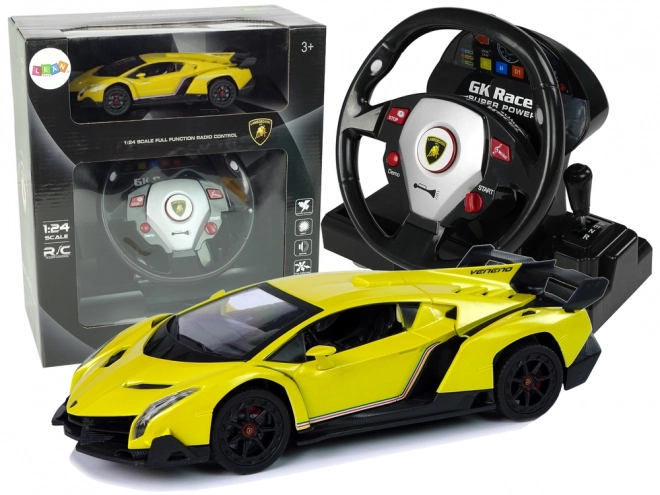 Dálkově ovládané Lamborghini Veneno Yellow 2.4G dálkové ovládání volantu Zvuková světla