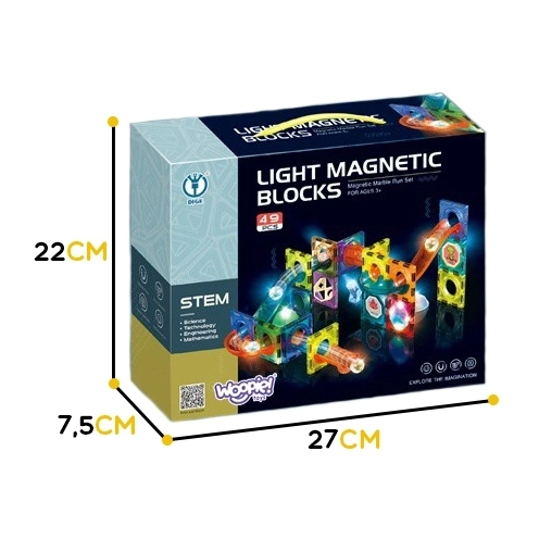 Woopie magnetická stavebnice svítící kuličková dráha 49 dílků