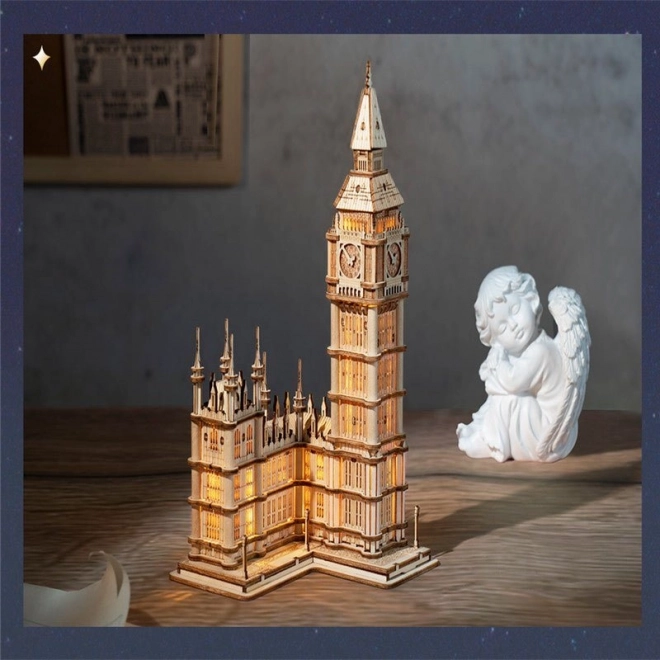 RoboTime dřevěné 3D puzzle hodinová věž Big Ben svítící