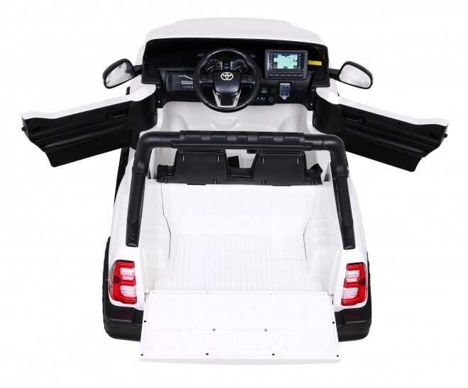 Toyota Hilux baterie pro děti Bílá + pohon 4x4 + dálkové ovládání + 2 nosiče zavazadel + rádio MP3 + LED dioda