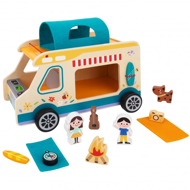 Tooky Toy dřevěný karavan s postavami pro kempování