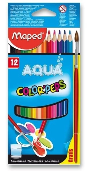 Trojhranné pastelky Maped Aqua Color'Peps 12 ks se štětcem