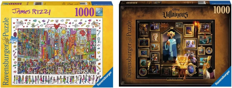 Ravensburger sada 2× puzzle 1000 dílků – DISNEY VILLAINOUS: Prince John a JAMES RIZZI: Times Square